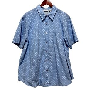 Cabin Creek Womens Button Top 2X Blue Polka‎ Dot Cotton Casual Travel Cruisewear